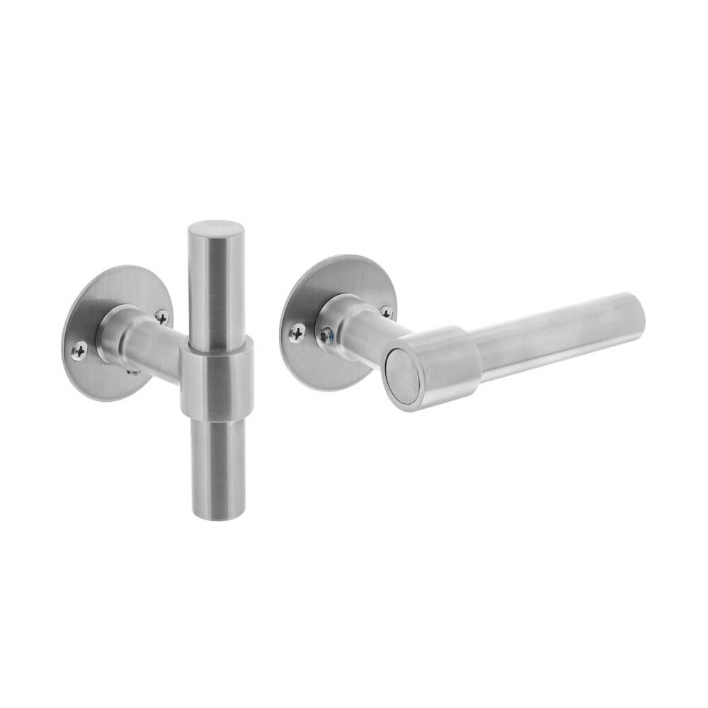 Deurklink L/T-model Krucko met plat rozet 2mm RVS
