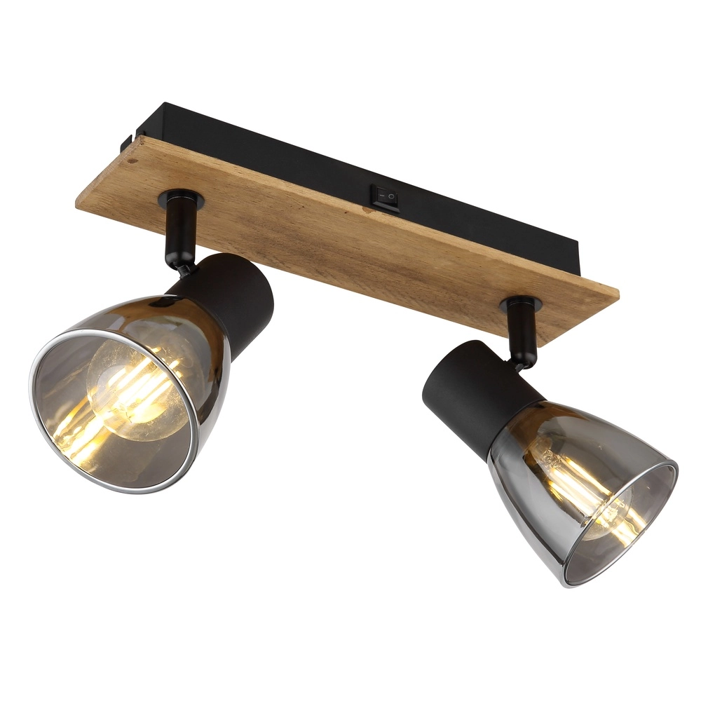 Plafondlamp Claude 2-lichts zwart met hout