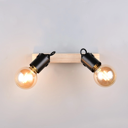 Plafondlamp dubbel Lynar zwart met hout Trio 4017807670721