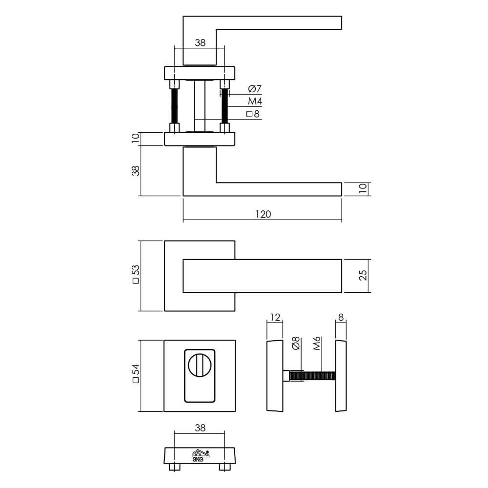 Achterdeurbeslagset Amsterdam vierkant messing Intersteel 8714186697696