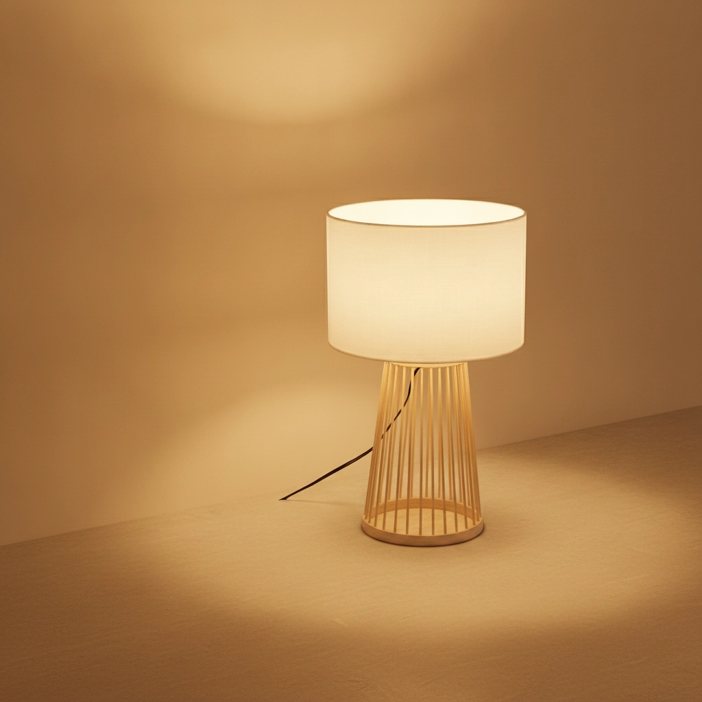 Schemerlamp Lois hout met witte kap