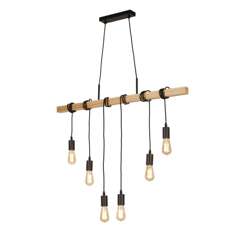 6-lichts hanglamp Woody met hout Searchlight 5053423206417