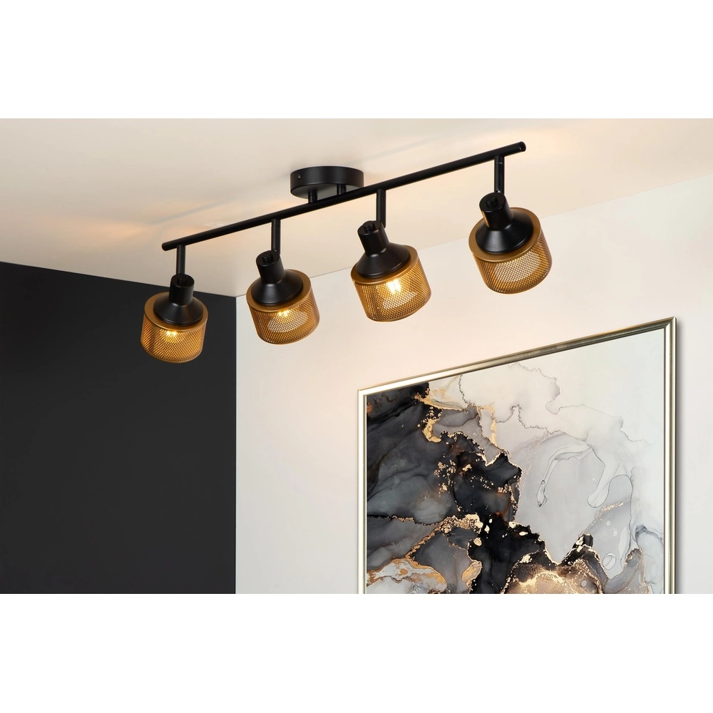 Plafondlamp Rafa 4-lichts zwart met koper Lucide 5411212771308