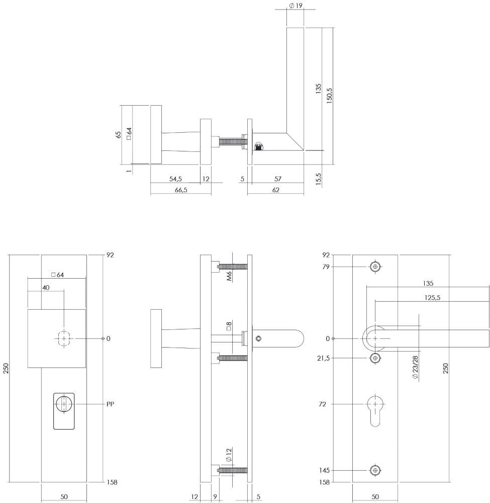 Voordeurbeslag Vurano kerntrekbeveiliging PC 72mm recht zwart Intersteel 8714186428313