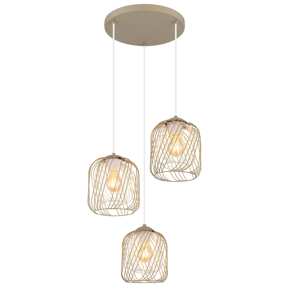 3-lichts hanglamp Dichti rond zand bruin