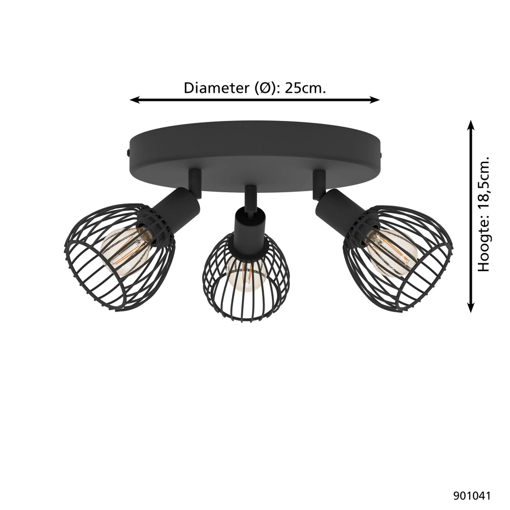 3-lichts draadlamp spotje Sonnino zwart - E14 Eglo 9008606306046