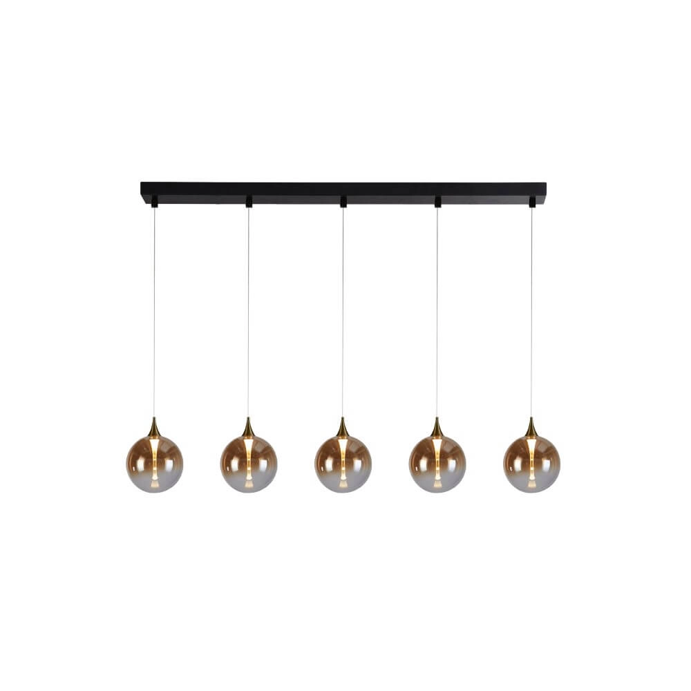 5-lichts hanglamp Alchemy amber glas