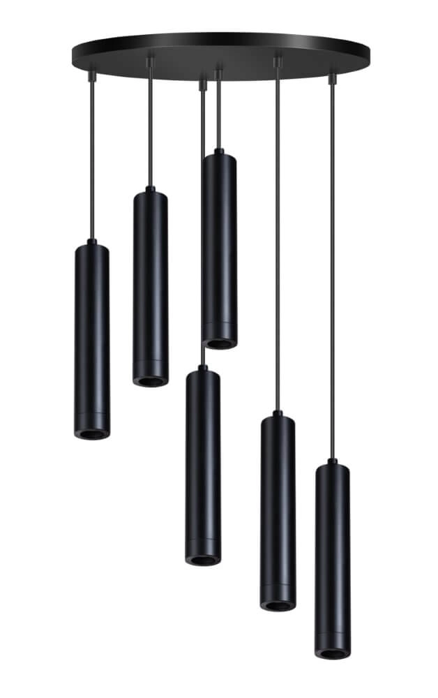 Strakke hanglamp Miller zwart 6-lichts