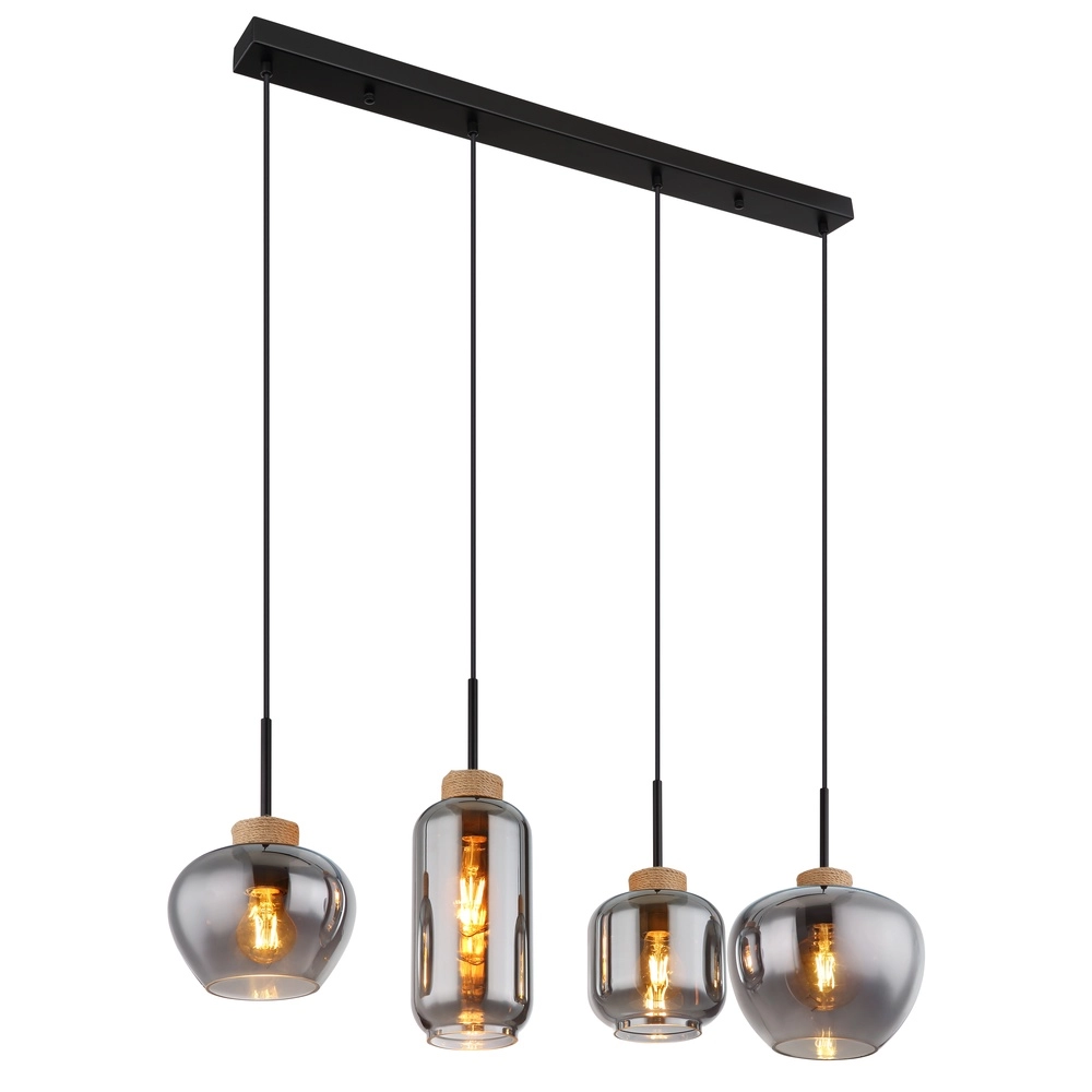 Design hanglamp Matt 4-lichts zwart met smoke glas