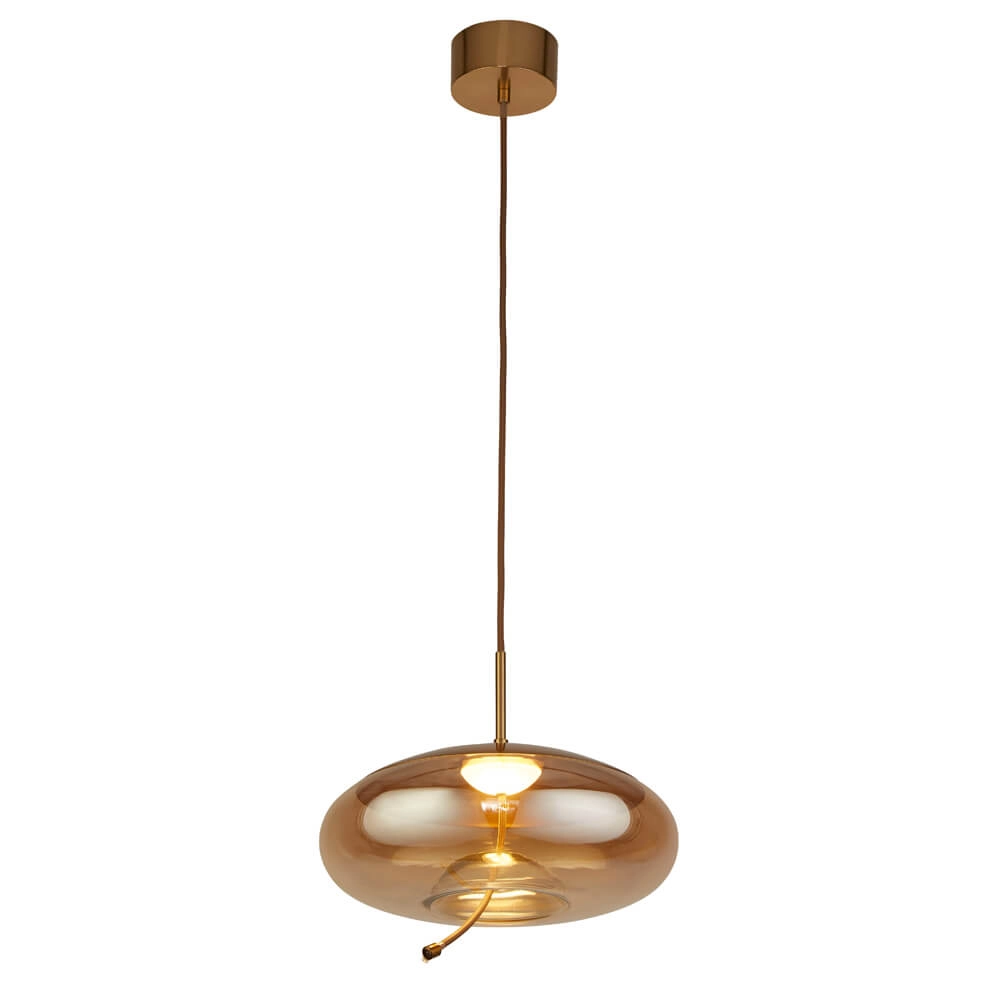 Hanglamp Glas Lisbon roodkoper met amber rondglas