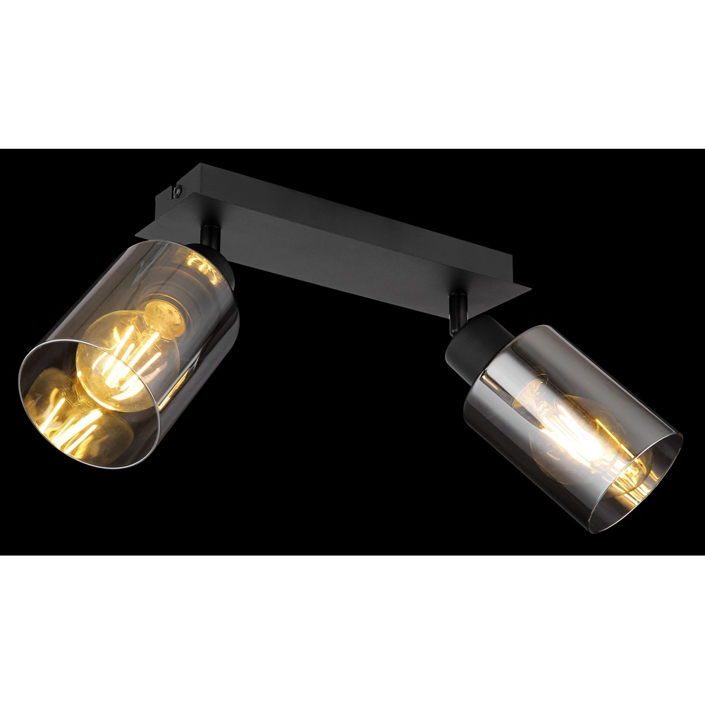 Plafondlamp Hadera 2-lichts zwart met smoke glas Globo 9007371440214