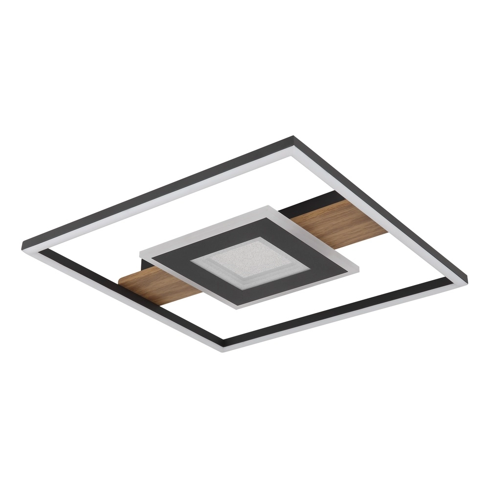 Strakke plafondlamp Pikara zwart met hout Globo 9007371465712