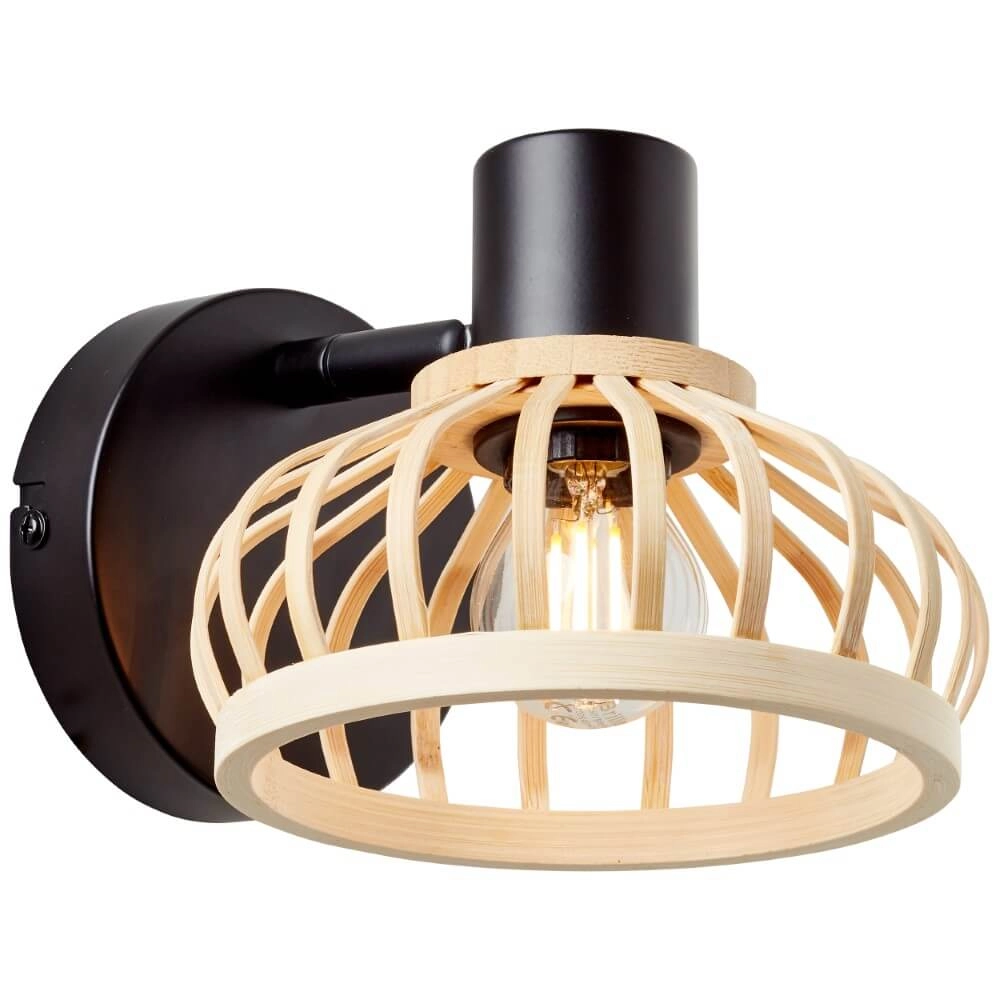 Wandlamp Norah zwart met hout