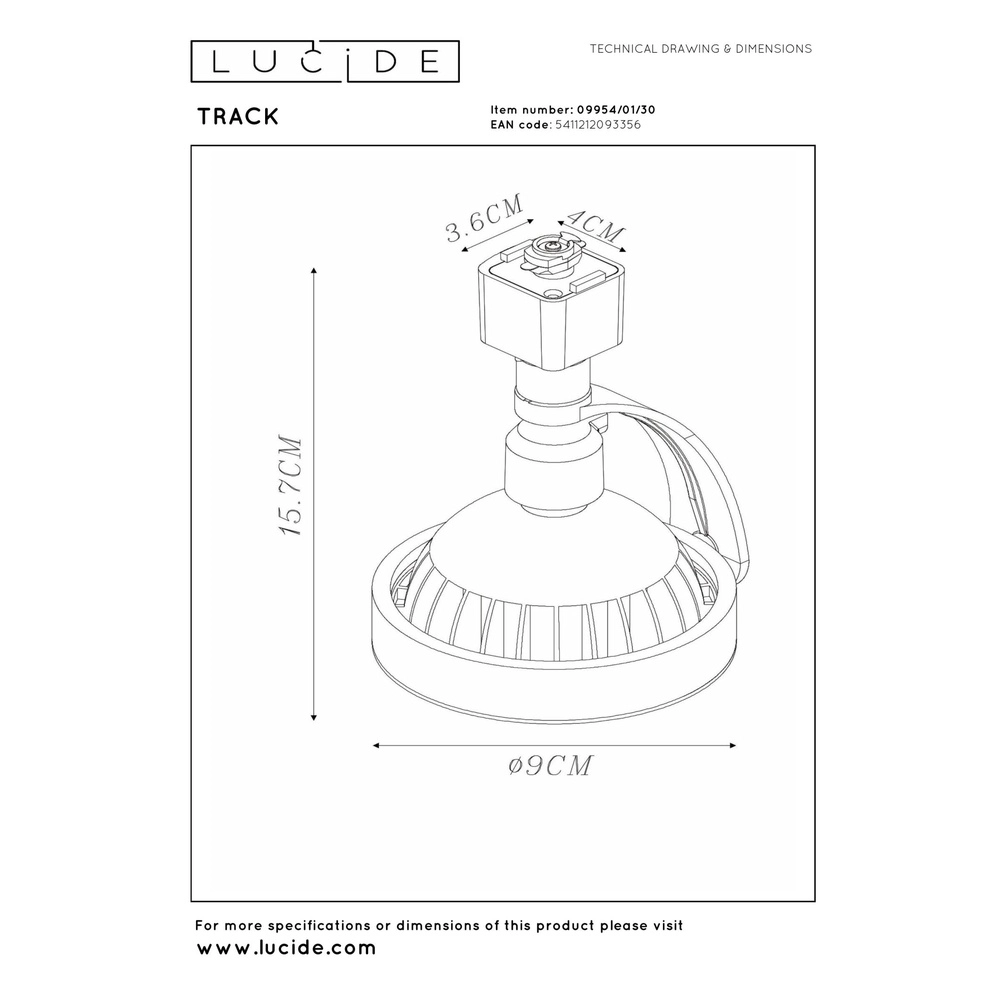 Railspot Track Dorian 1-fase zwart GU10 ES111 Lucide 5411212093356