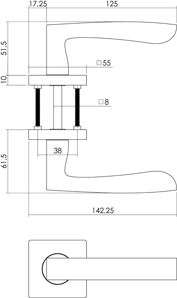 Strakke deurklink Dean vierkant nikkel mat Intersteel 8714186272657