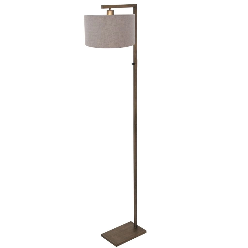 Vloerlamp brons Stang met grijze kap