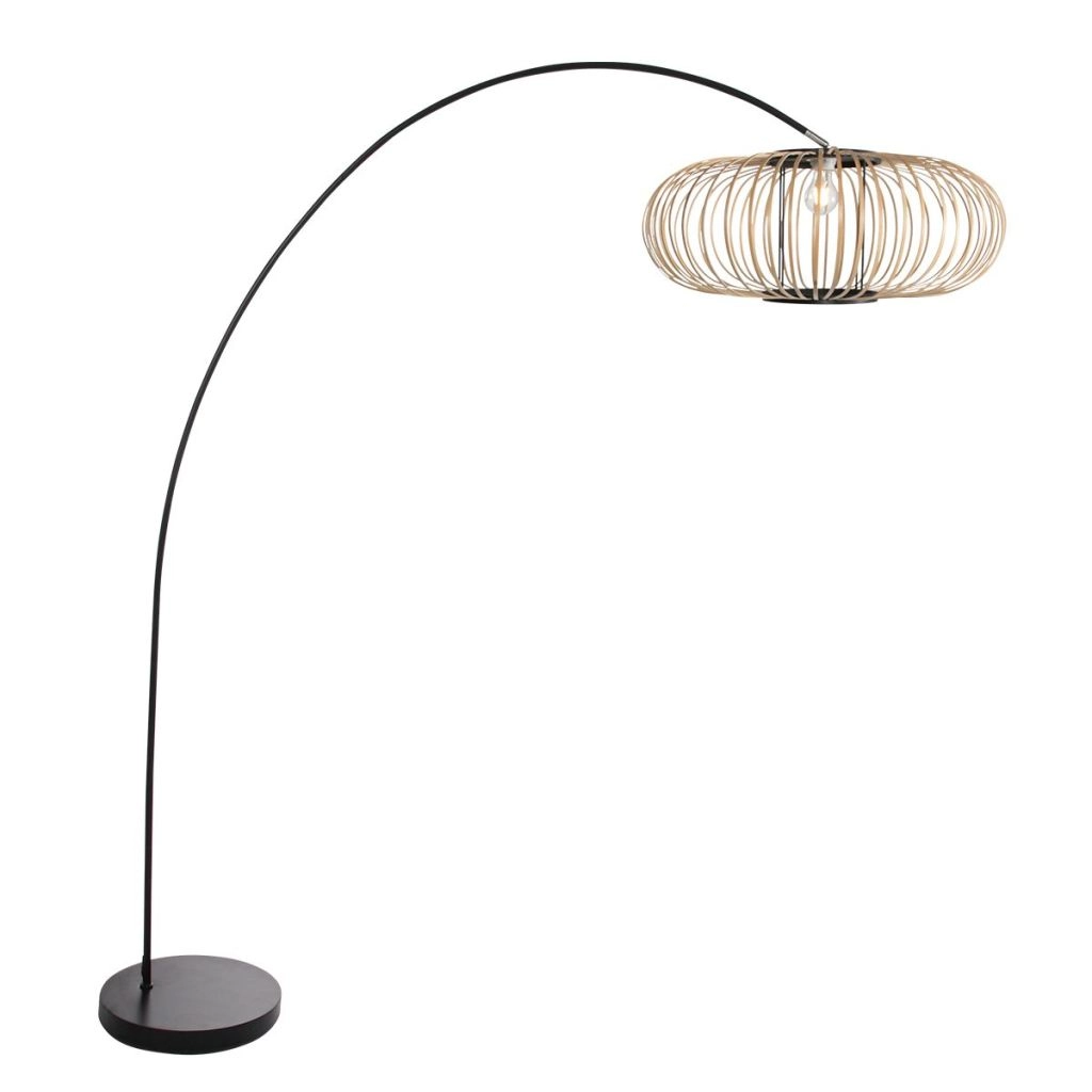 Booglamp zwart Solva met bamboe kap Ø60cm