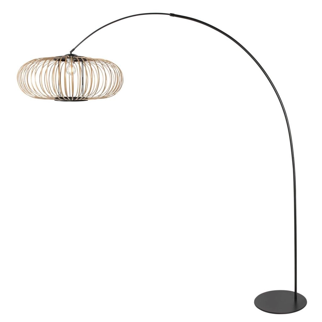 Booglamp zwart Curve met bamboe kap Ø60cm Steinhauer 8712746183122