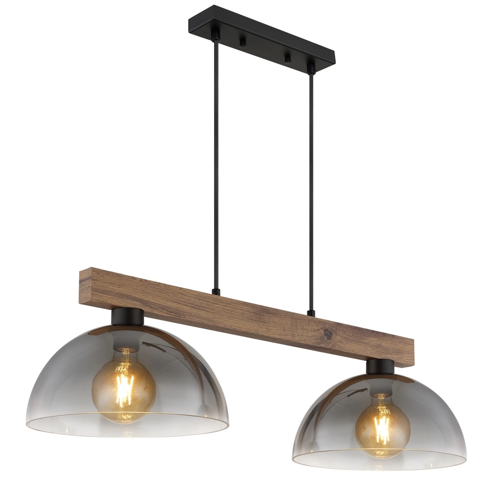 Landelijke hanglamp Romy 2-lichts zwart met hout