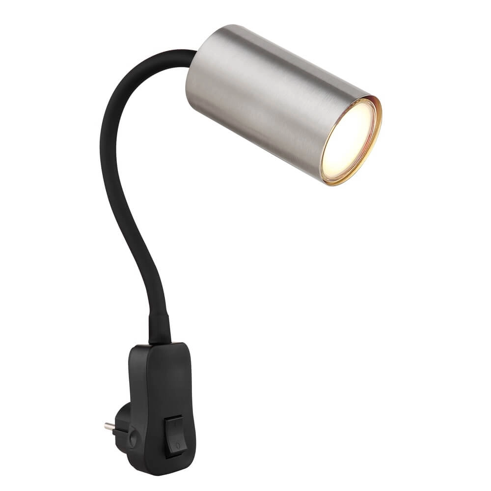 Zwarte lamp Robby stopcontact met nikkel