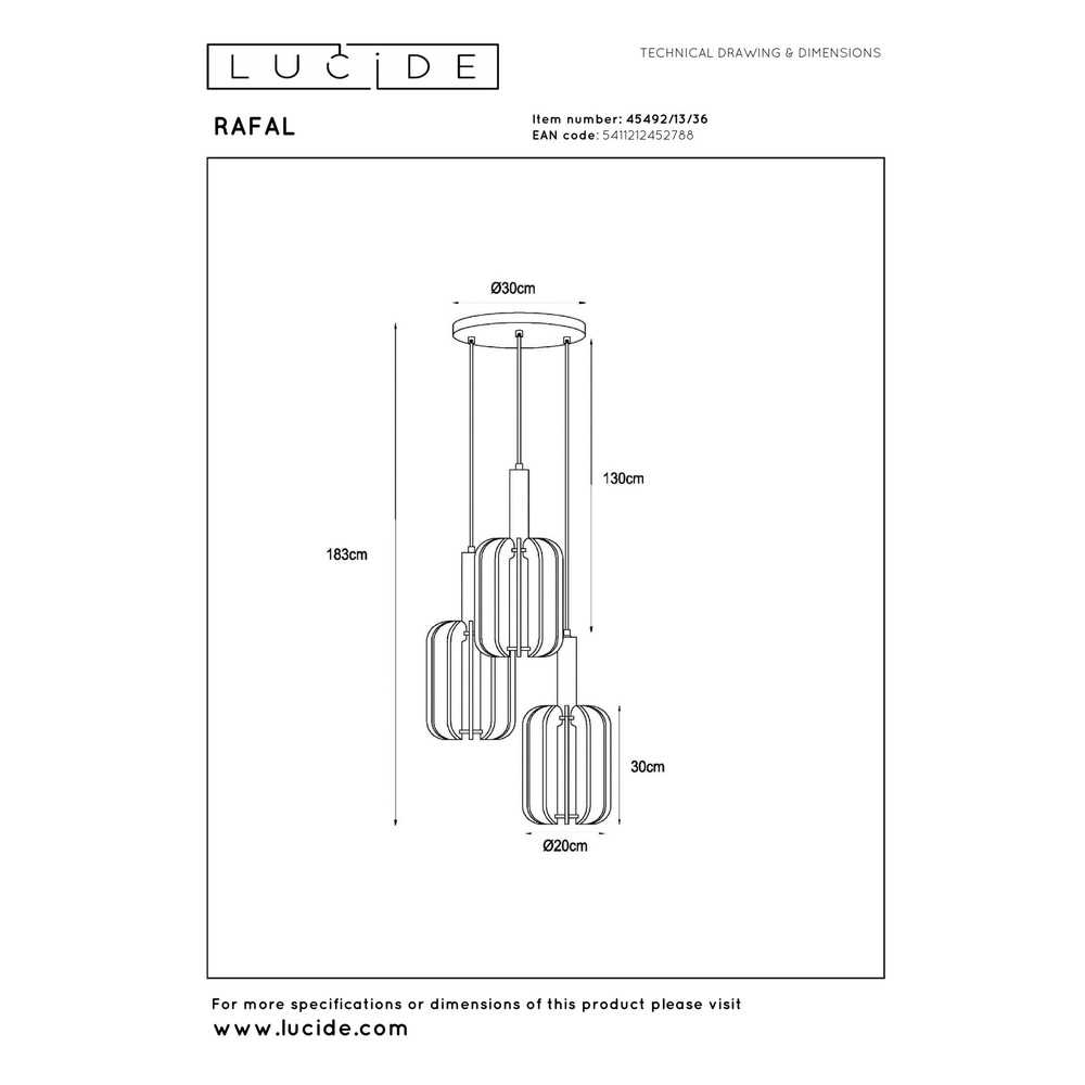 Strakke hanglamp Rafal 3-lichts rond zwart met grijs Lucide 5411212452788