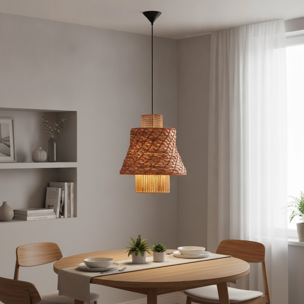 Rotan hanglamp Mande bruin met oranje