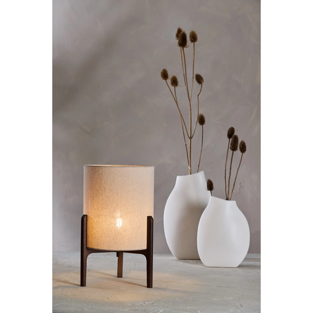 Schemerlamp Litto Ø 28cm - walnoot met naturel linnen Light & Living 8717807792695