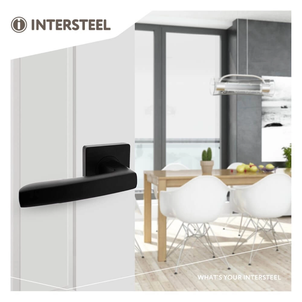 Strakke deurklink Minos vierkant rozet zwart Intersteel 8714186408704