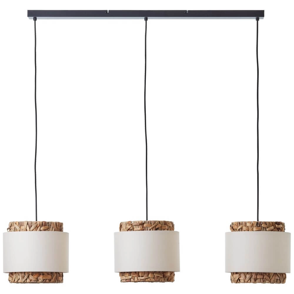 Eetkamer hanglamp Waterlilly rotan met witte stof Brilliant 4004353411939