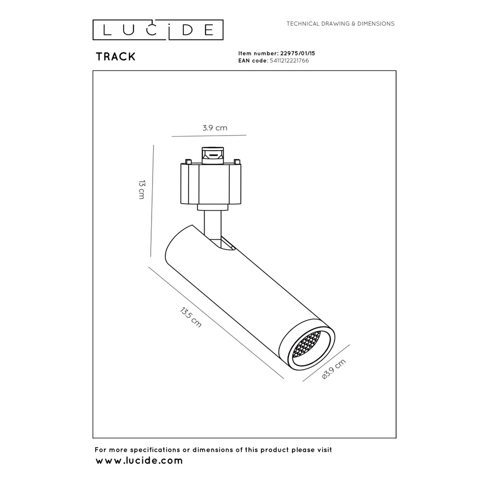 Railspot Track Grado 1-fase metaalgrijs Lucide 5411212221766