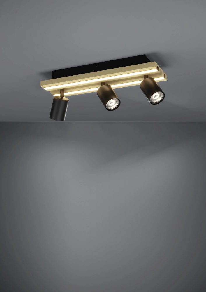 Plafondlamp 3-lichts Gesteira zwart met hout Stars of Light 9008606357895