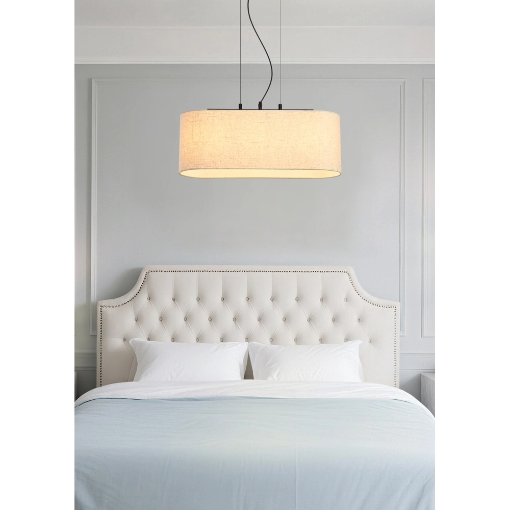 Hanglamp Hessian zwart met linnen kap Searchlight 5053423297316