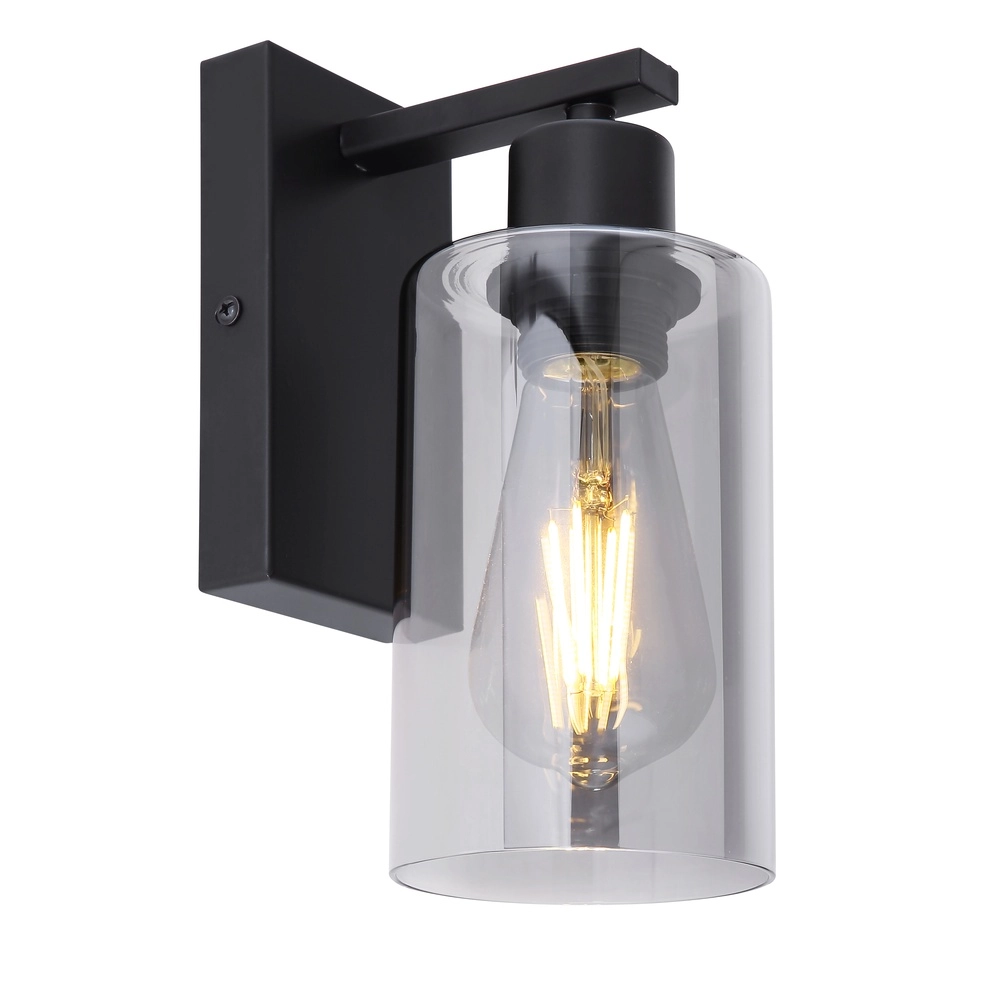 Zwarte wandlamp Hadera met smoke glas