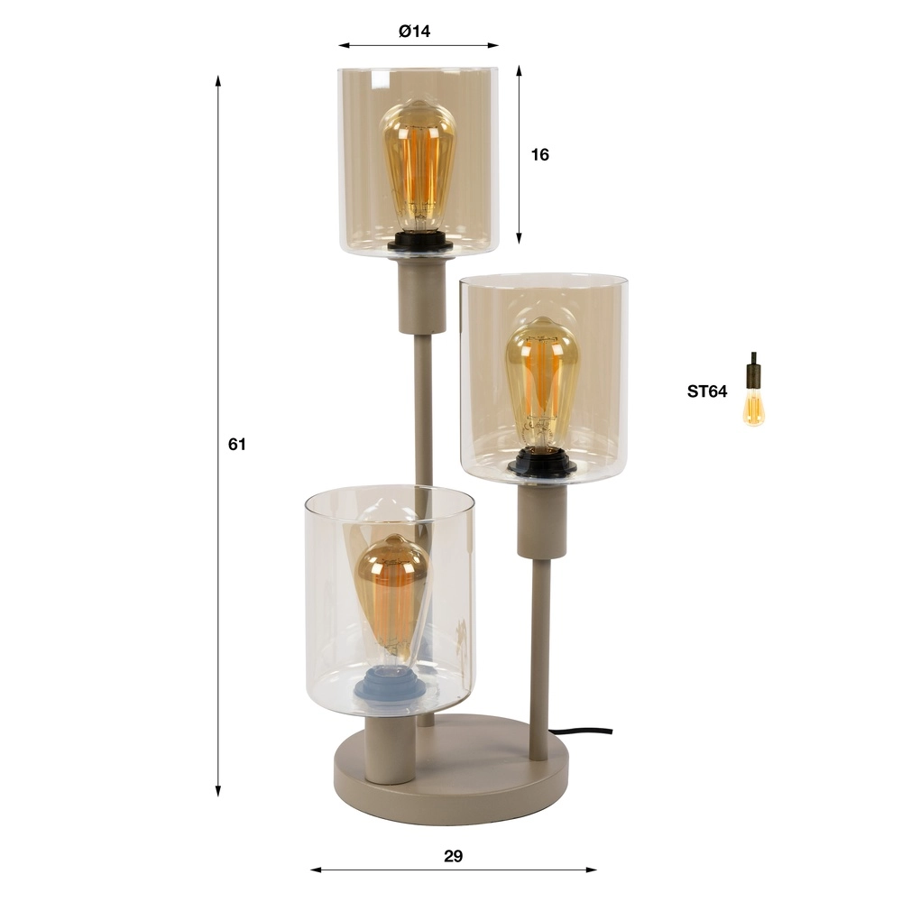 Design tafellamp Sepiora 3-lichts zand bruin Lyora 8716803515314