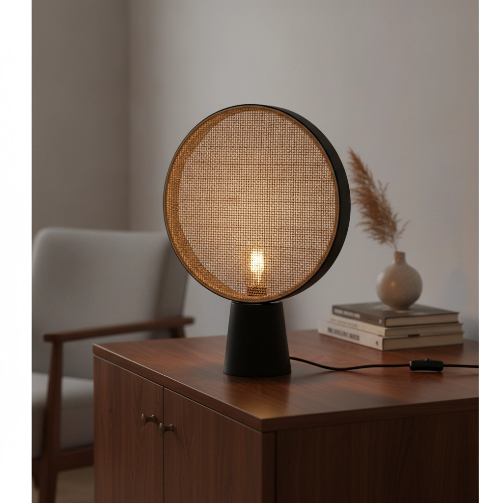Tafellamp Tiera Ø 35cm rotan met zwart