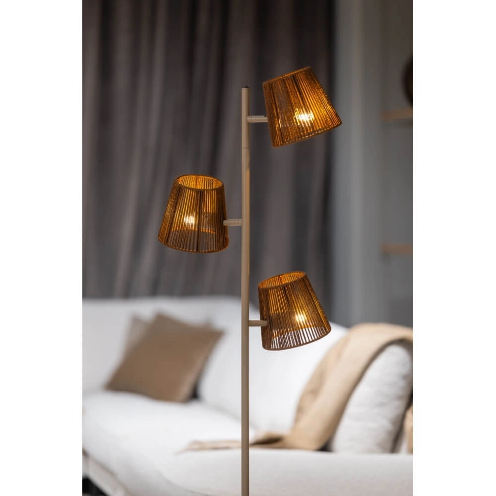 3-lichts vloerlamp Daan bruin met rotan ETH 8720195309345