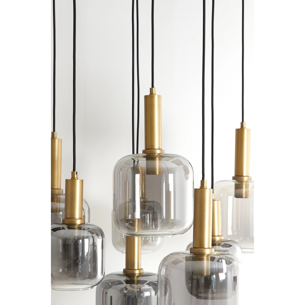 Vide hanglamp Lekar 9x E27 - messing met smoke glas Light & Living 8717807604592
