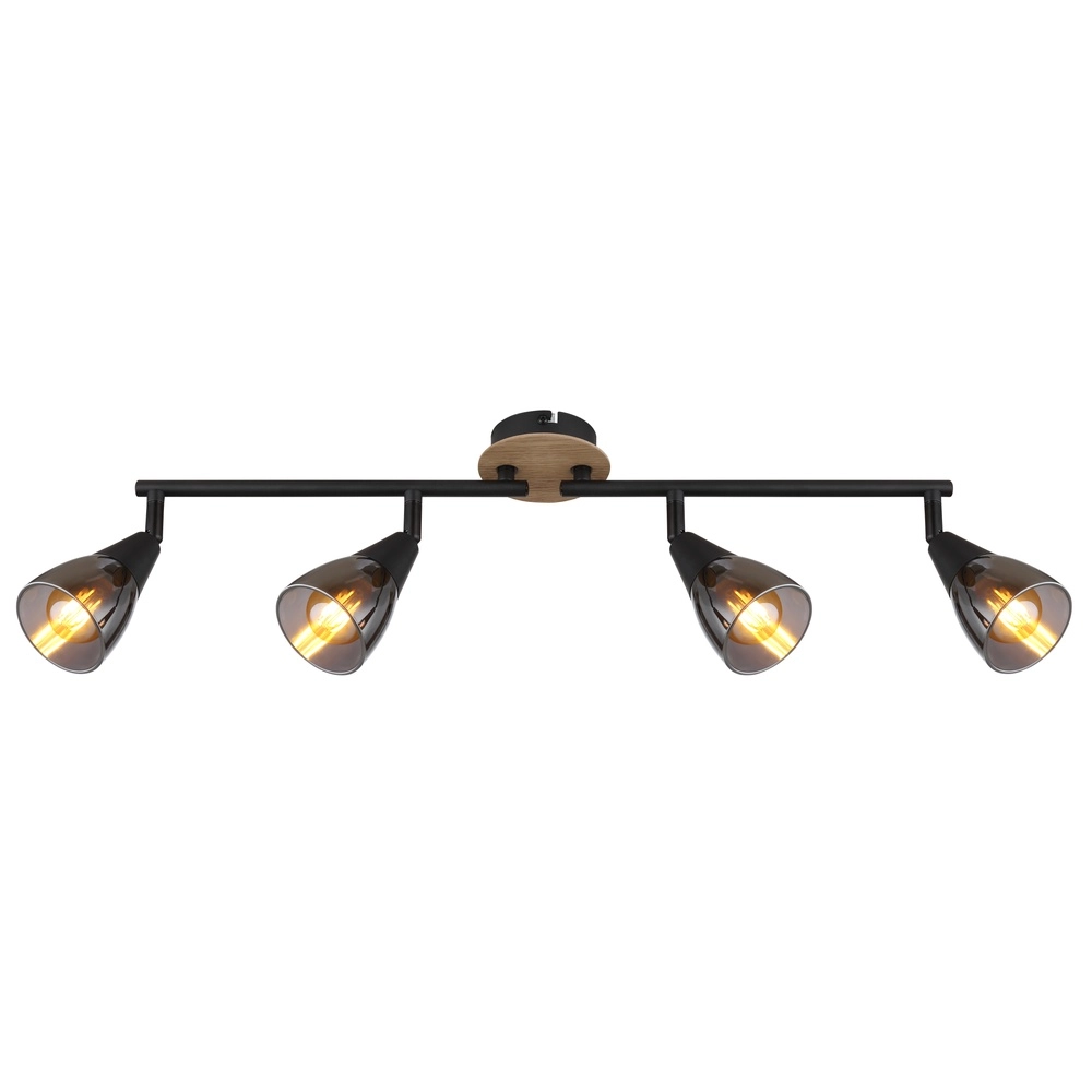 4-lichts plafondlamp Mubby zwart met houtlook Globo 9007371451869