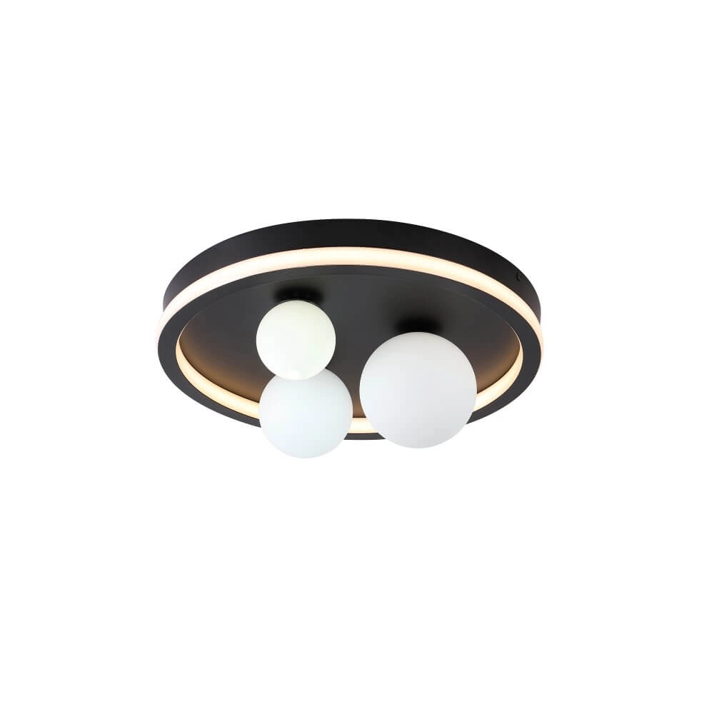 Plafondlamp Trident zwart met witte bollen