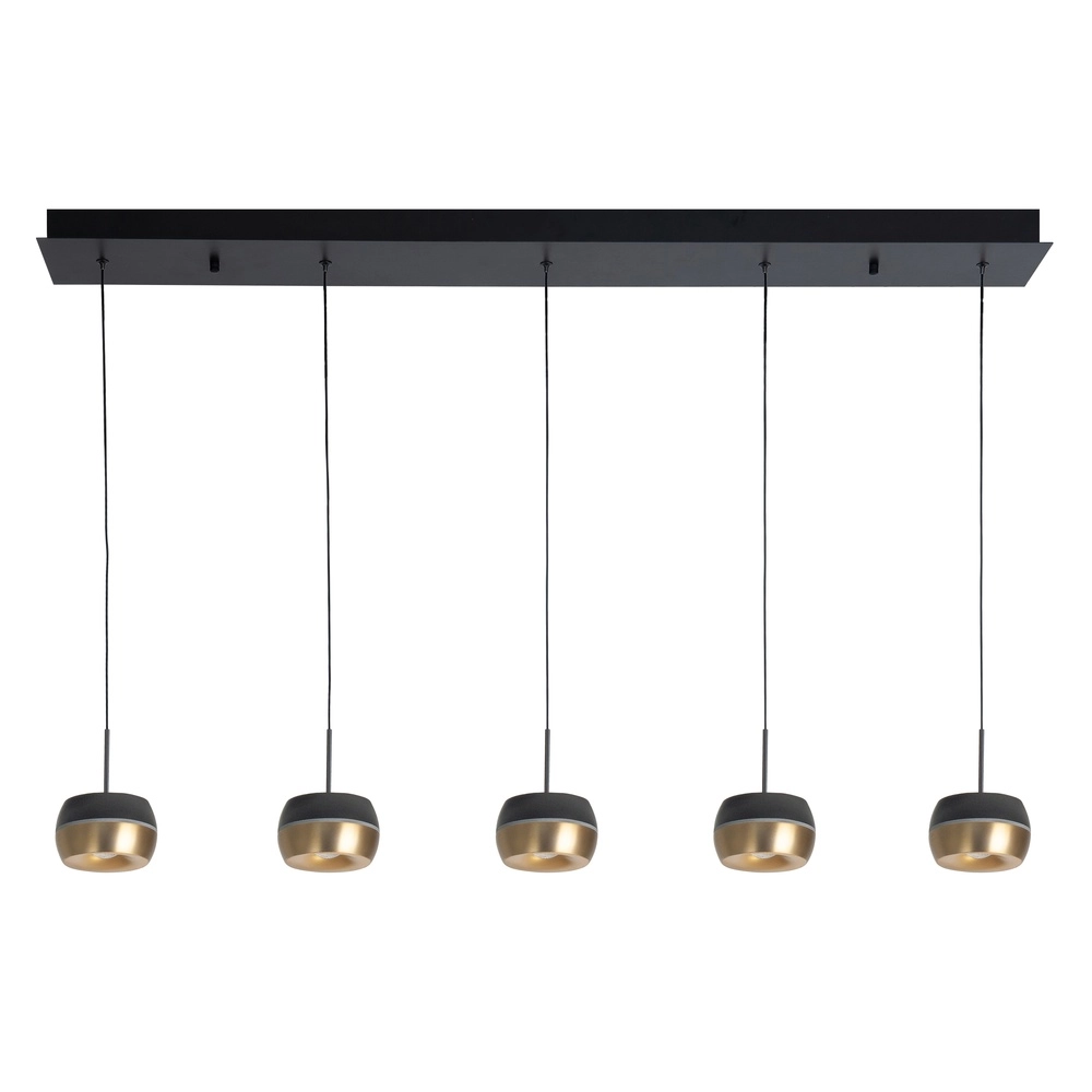 5-lichts hanglamp Nova recht zwart met goud