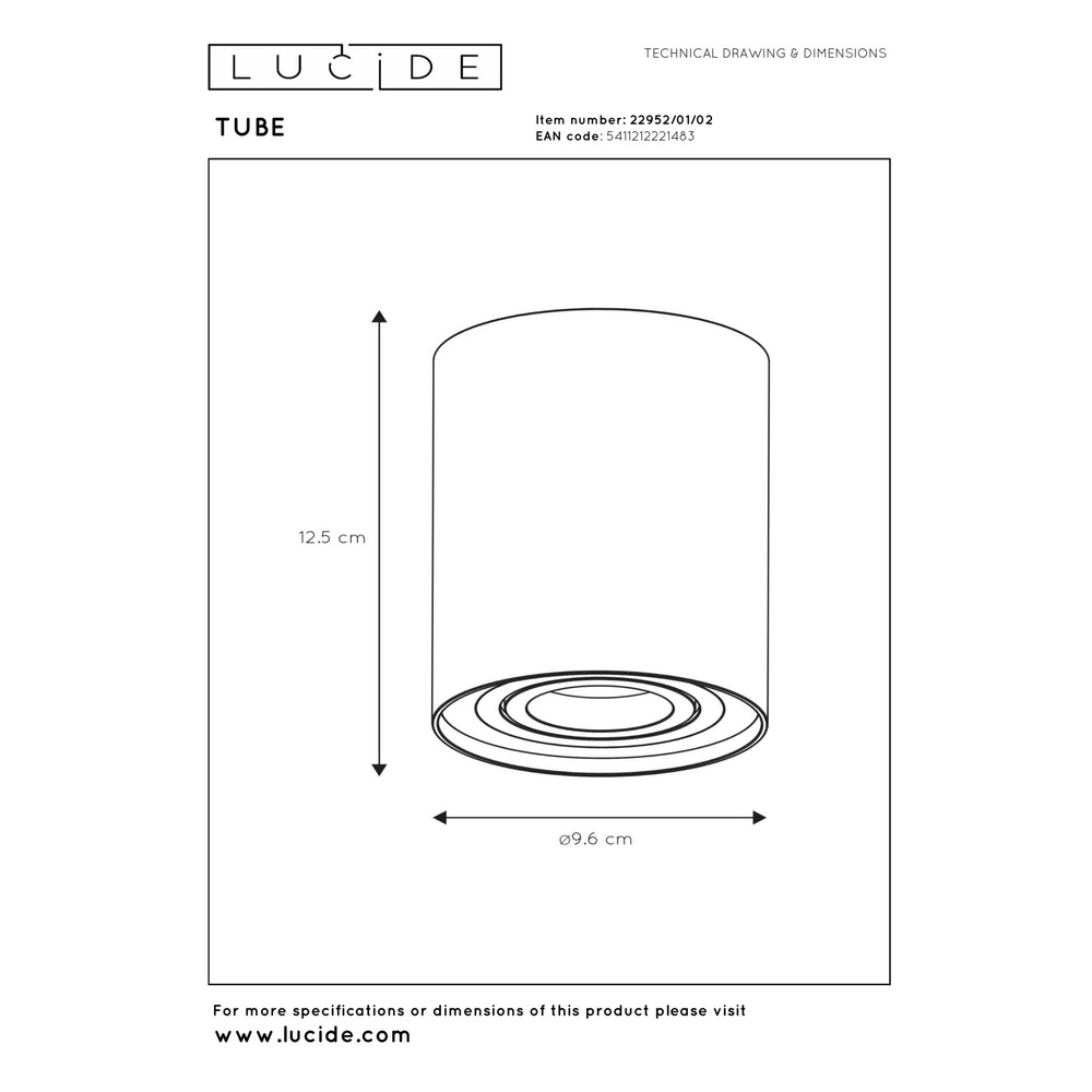 Opbouw plafondspot Tube goud Ø 9,6cm Lucide 5411212221483