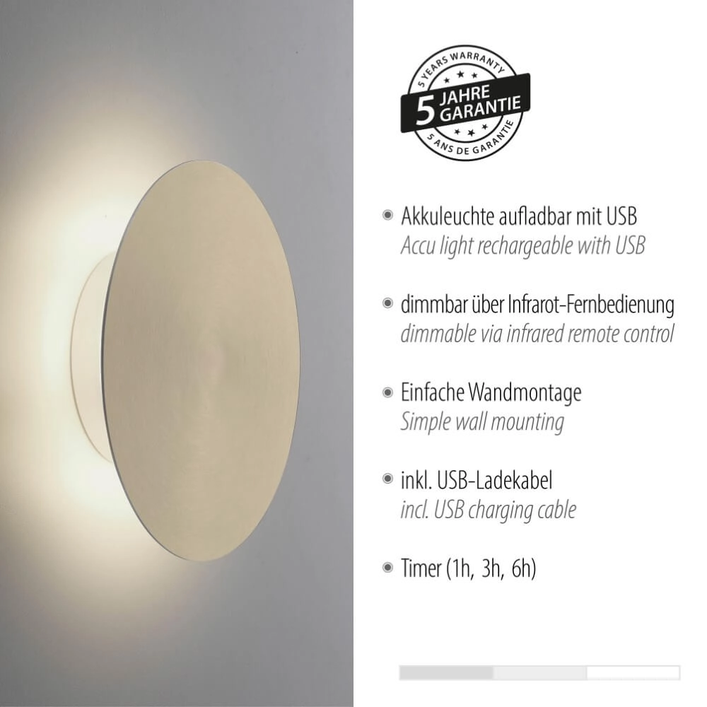 Design wandlamp Akku Puntua Ø 18cm messing Paul Neuhaus 4012248372494