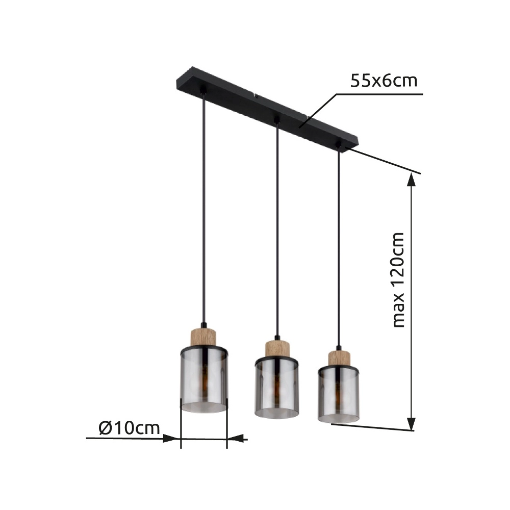 3-lichts hanglamp Reid recht zwart Globo 9007371444731