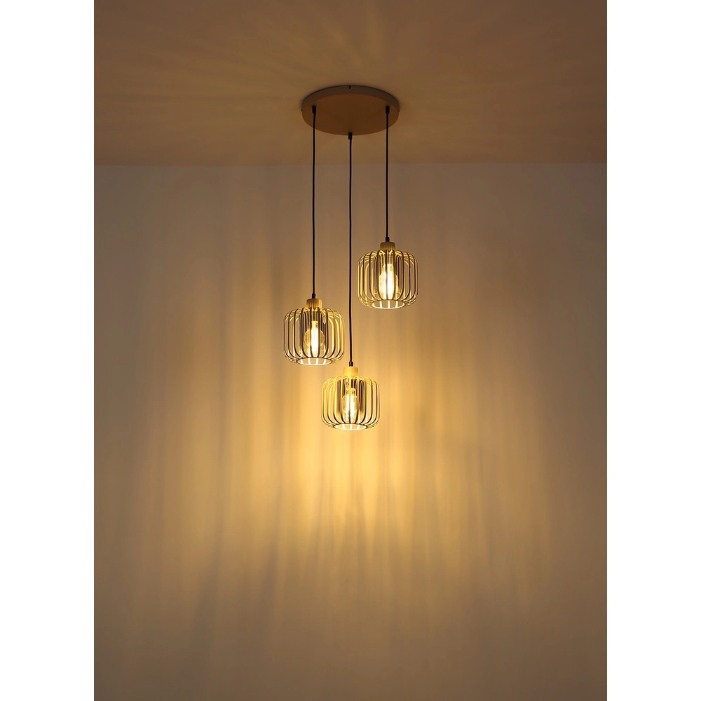 3-lichts hanglamp Alfred rond zand bruin Globo 9007371531615