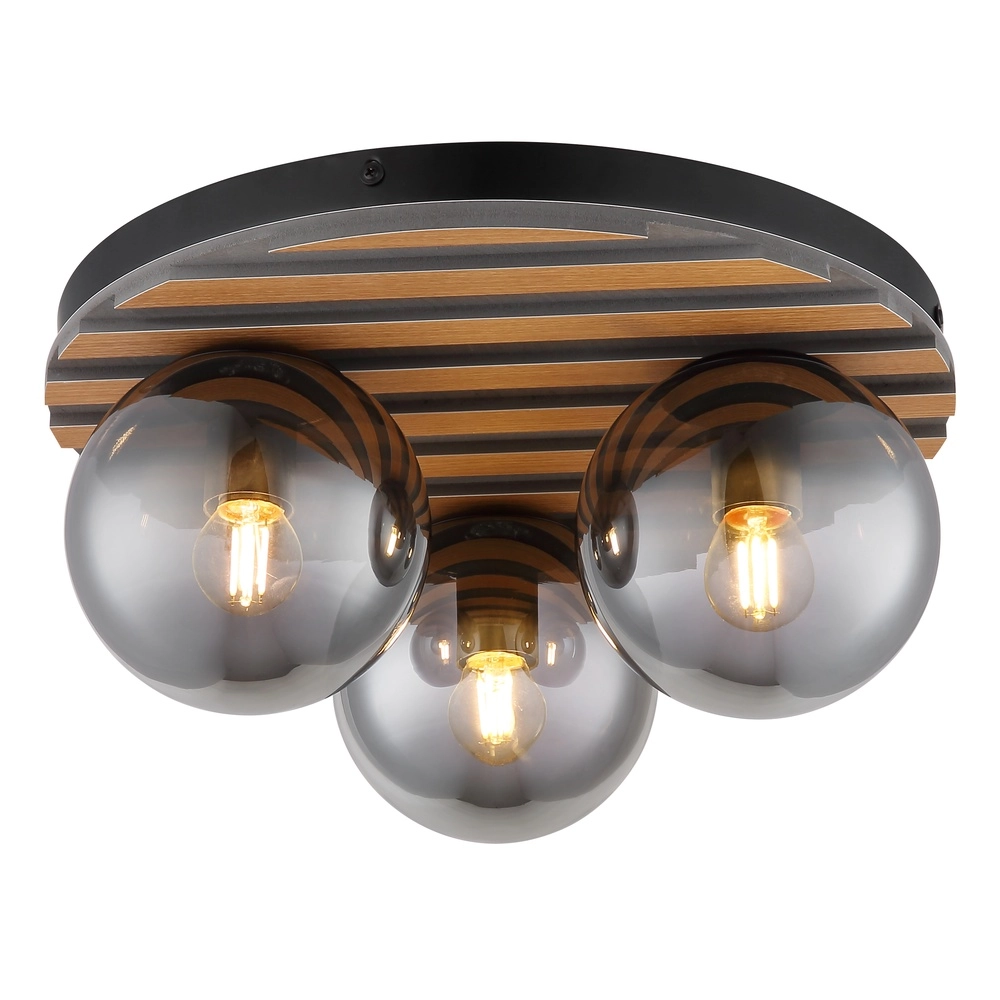 Plafondlamp Parsons 3-lichts zwart met hout