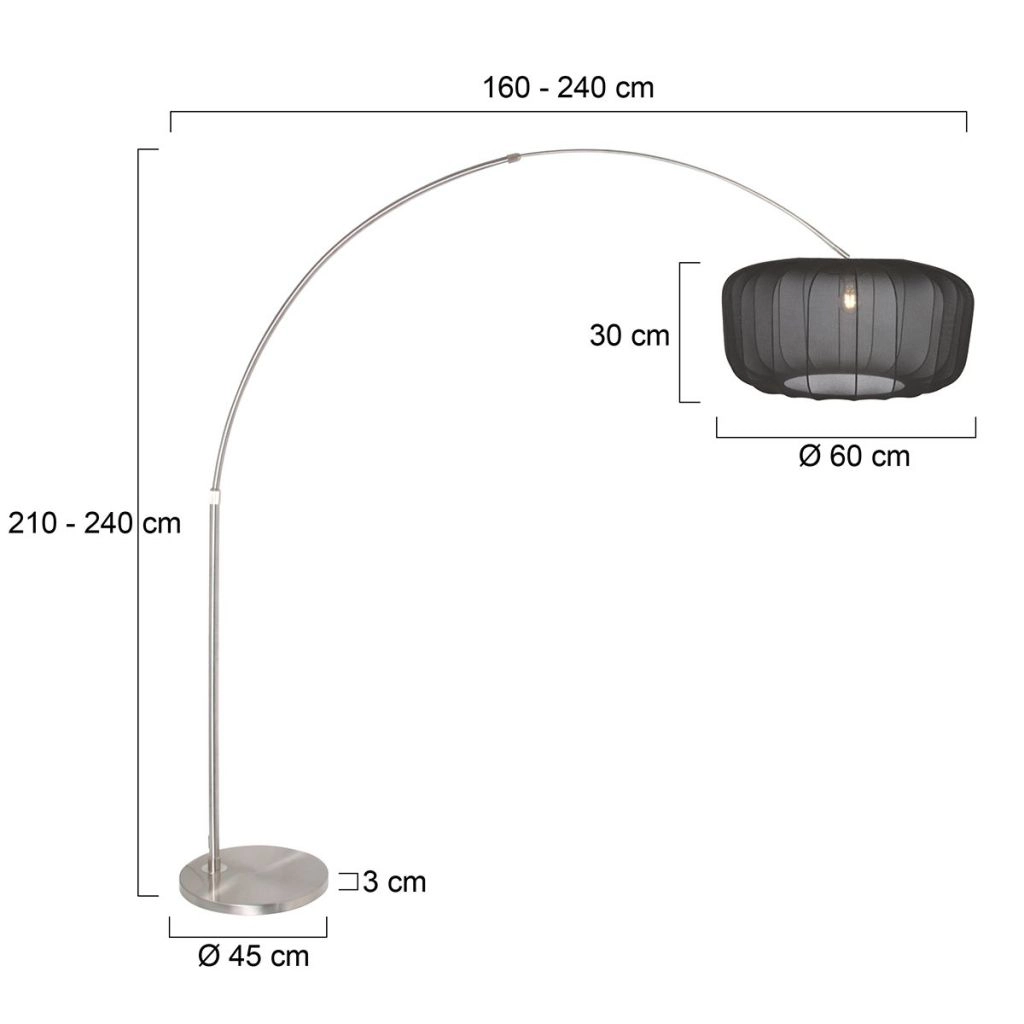 Booglamp Vela Lino met zwarte kap Ø60cm Steinhauer 8712746183535