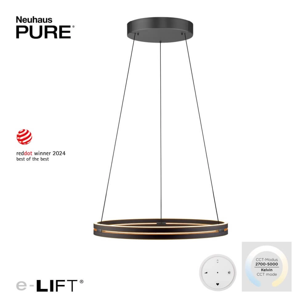 Strakke hanglamp Pure E-Loop zwart Ø 70cm Paul Neuhaus 4012248384336