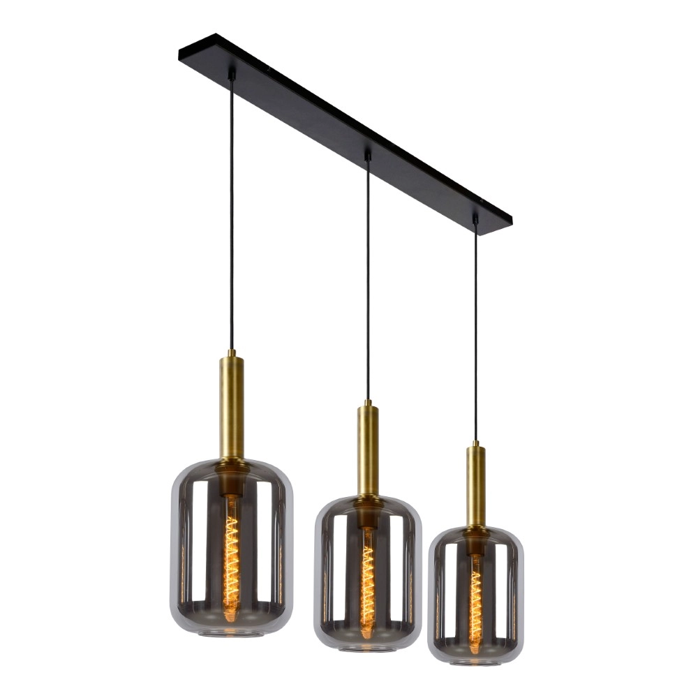 3-lichs hanglamp Joanet recht goud met smoke glas Lucide 5411212451989
