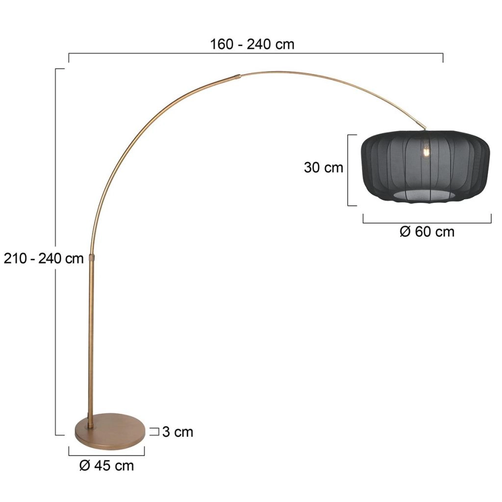 Bronzen booglamp Vela Lino met zwarte kap Ø60cm Steinhauer 8712746185690