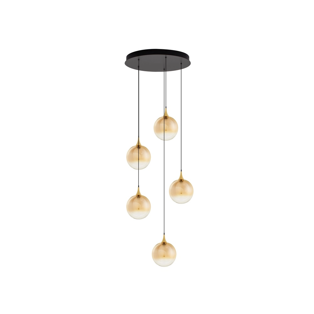 Hanglamp Orenda rond 5-lichts amber glas Lyora 5212017477651